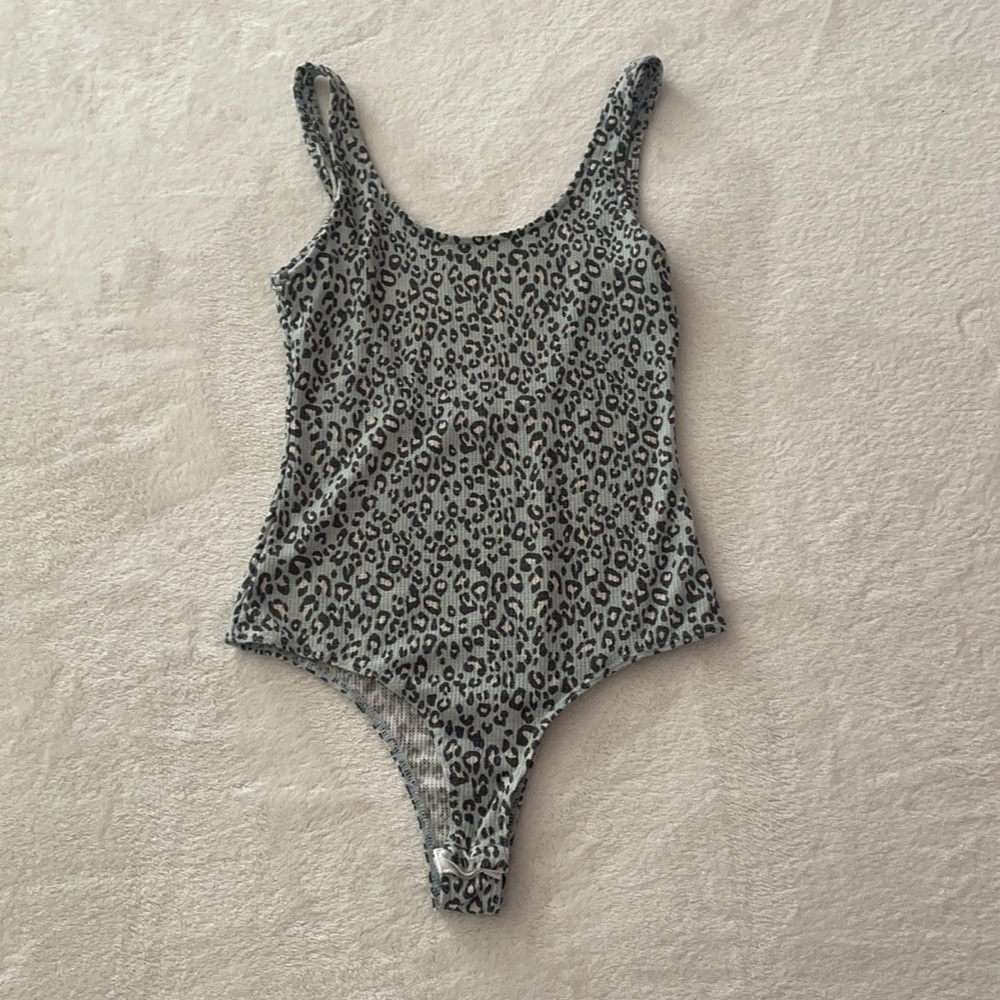 Grayish/green leopard body suit